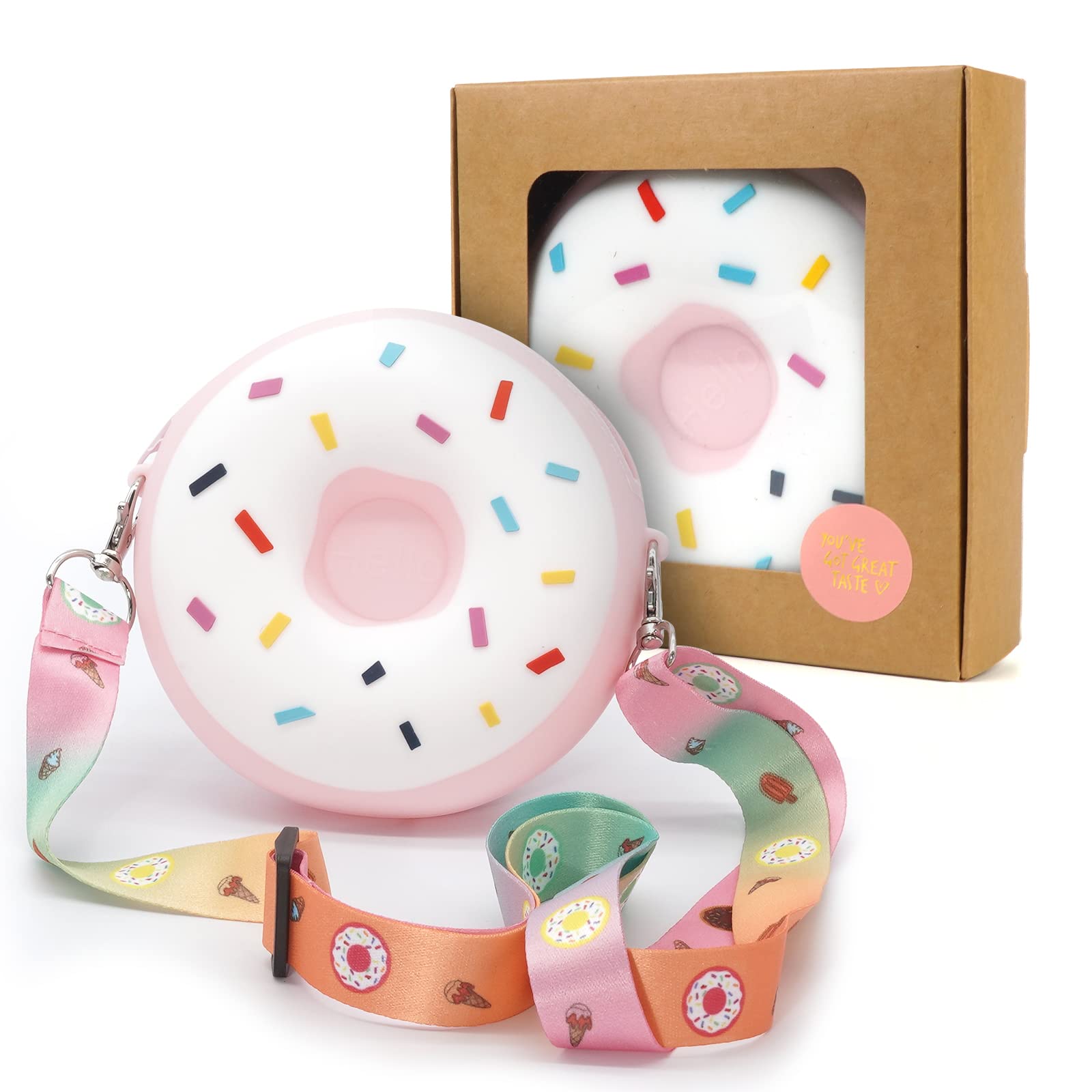 Kidbag Children's Girls' Doughnut Ice Cream Fruit Neck Pouch Handbag Girls Small Mobile Phone Bag for Hanging Children's Bag for School Cone for First Day of School Made of Easy to Clean Silicone