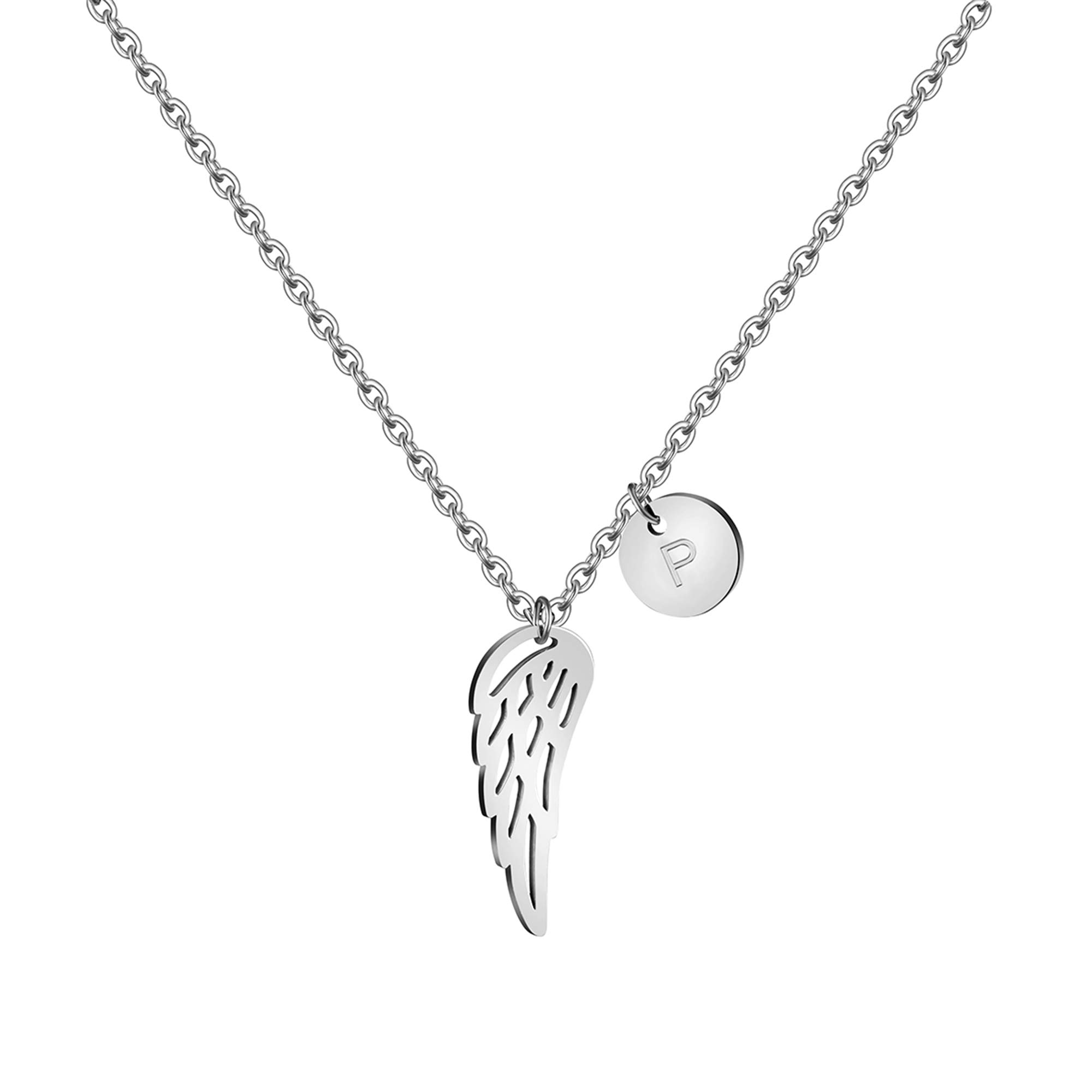 JoycuFF Silver Angel Wing Necklace Memorial Gifts for Loss of Loved One Mom Dad Daughter Sister Husband Grandpa Grandma Best Friend Initial Charm Personalized Jewelry