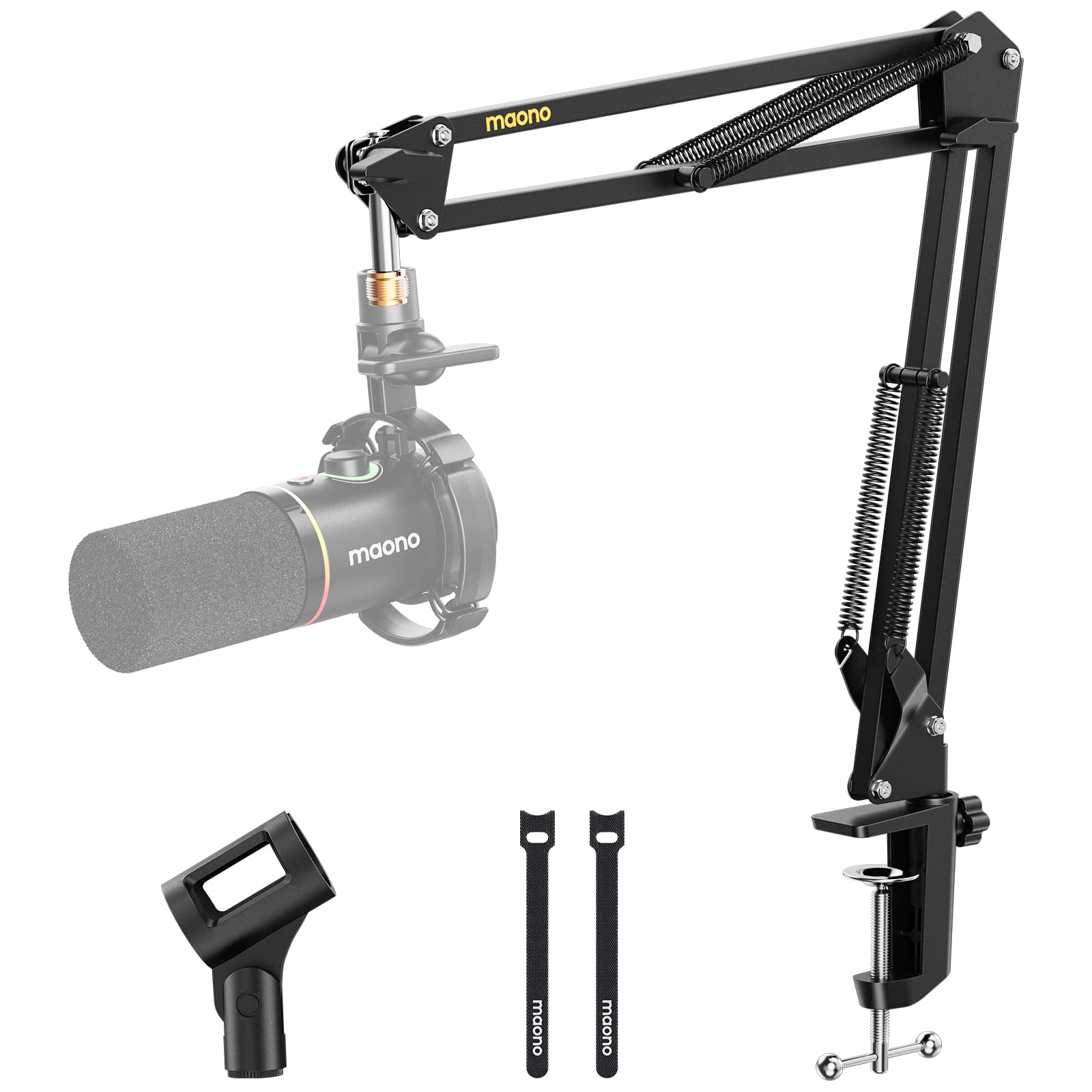 MAONO Boom Arm Microphone Stand: Adjustable Metal Suspension Mic Boom Arm for Podcast Gaming Streaming Recording,with Desk Clamp and 3/8" to 5/8" Screw Adapter-Max Load 1KG BA20 Black