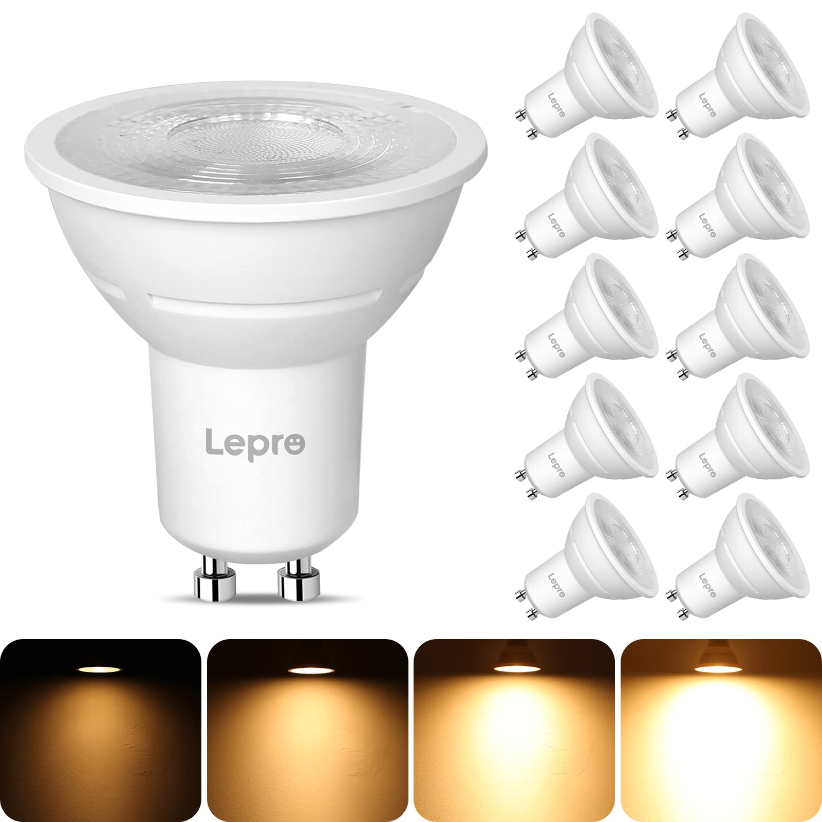 Lepro GU10 LED Bulbs Dimmable, Warm White 2700K, Pack of 10