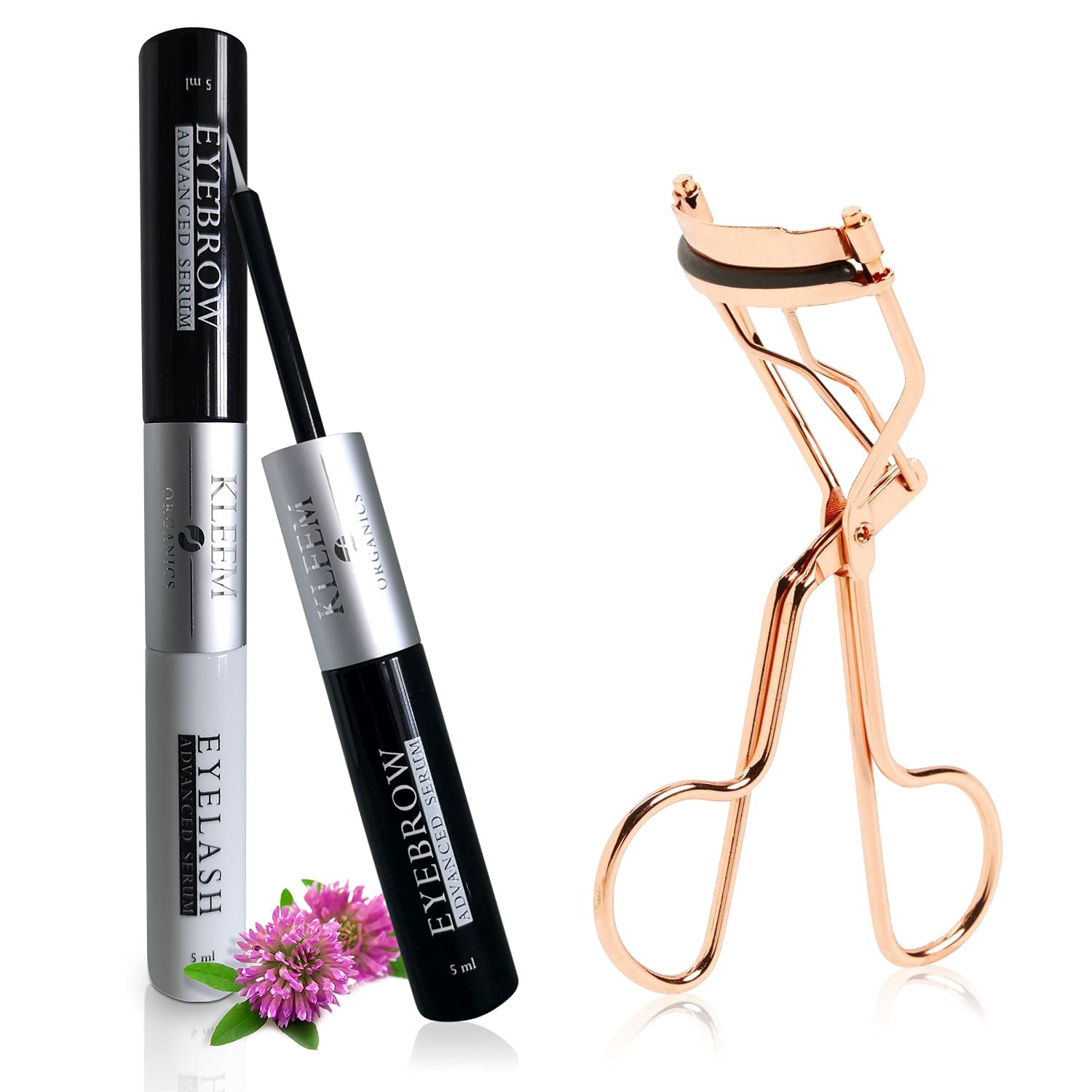 2-in-1 Eyelash Growth Serum and Eyebrow Hair Growth Enhancer with Eyelash Curler - Natural & Organic Eye Lash Growing Serum - Day and Night Rapid Lash Extensions Serum Set for Longer Lashes - 0.34 oz