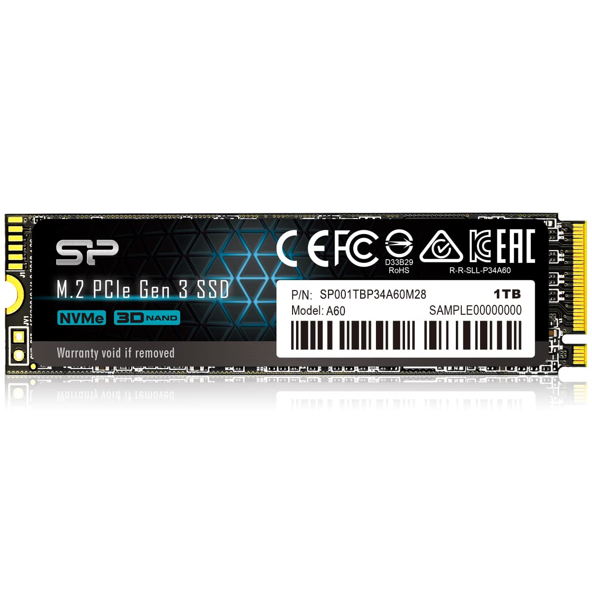 Silicon Power P34A60 1TB NVMe PCIe SSD, 3D TLC NAND with SLC Cache, Up to 2200MB/s, M.2 2280 Internal Solid State Drive for Desktop Laptop PC Computer