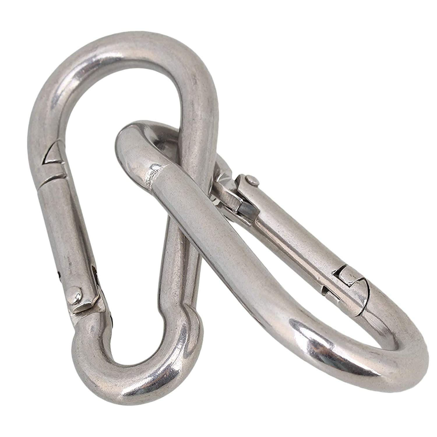 MR.B SPORTS M8x100mm Stainless Steel Spring Snap Hook Carabiner Quickdraws/Hook Swing Connector/Heavy Duty Multipurpose (Silver) - Pack of 2 & 4 (10mm, Pack of 2)