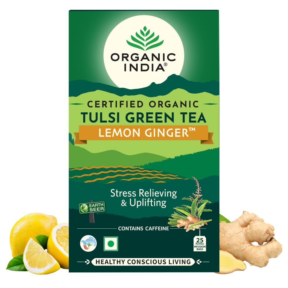 Organic India Tulsi Green Tea Lemon Ginger 25 Tea Bags