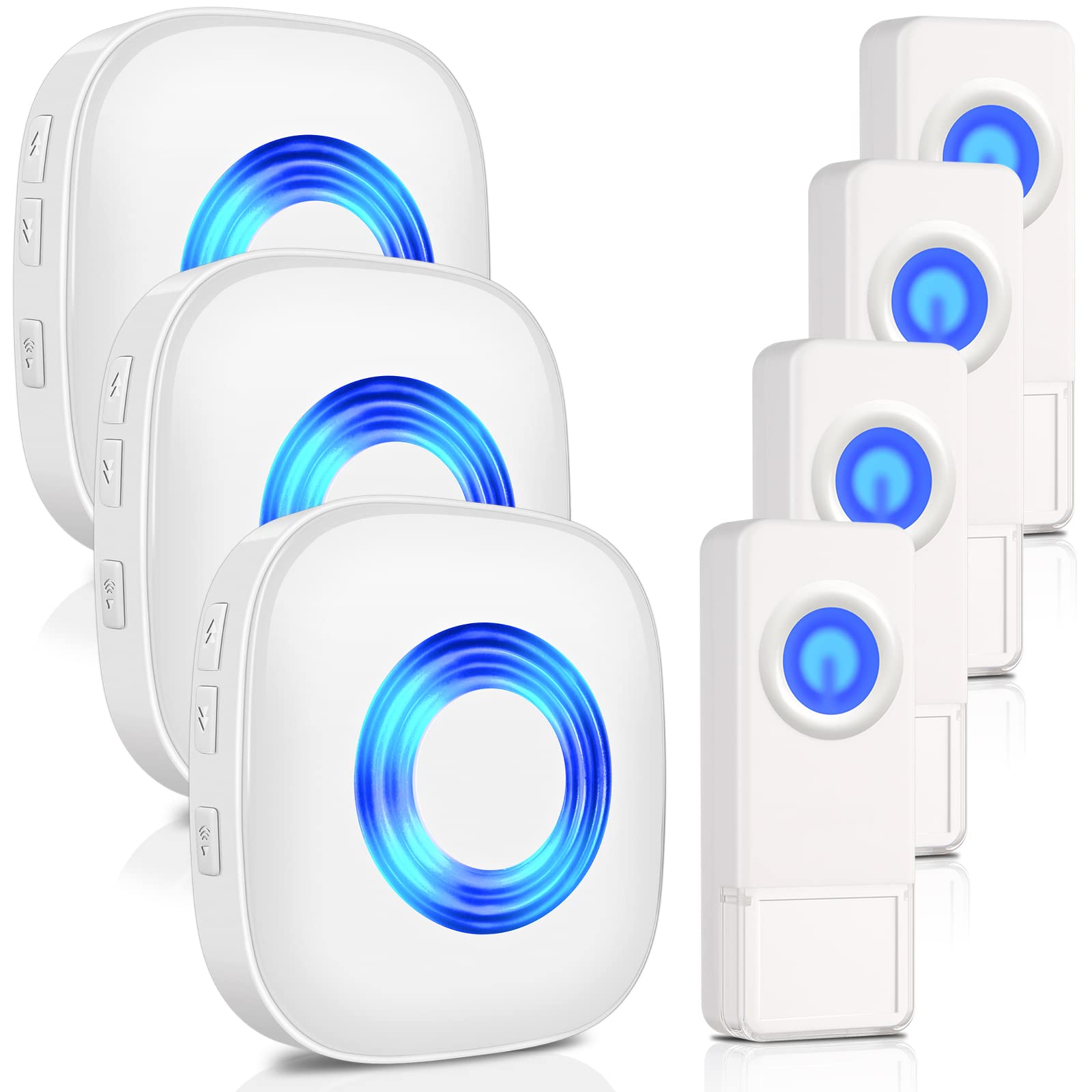 Wireless Door Bell, PHYSEN Waterproof Doorbell Chimes for Home Operating at over 1300-ft Range 58 Doorbell Ringer 5 Volume Levels LED Strobe Door Bell kits with 4 Push Buttons & 3 Receivers