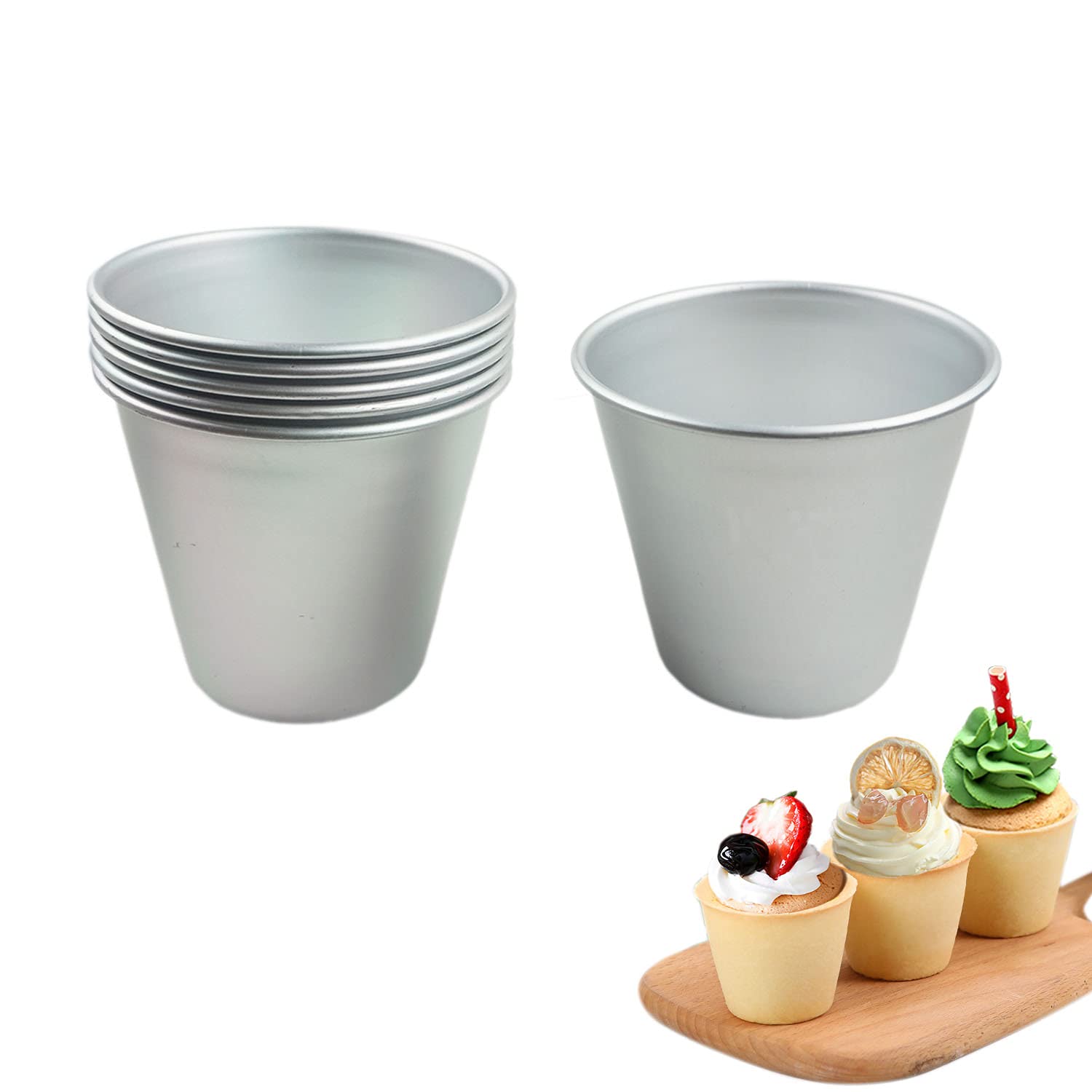 6 Packs Popover Pan， Large Individual Muffin Mold, Aluminium Pudding Cup, Chocolate Molten Mould, Raspberry Souffle Baking Maker, Brownie Tumbler -for Pie, Egg Tart, Cake (Size 3.4"x 3.2")