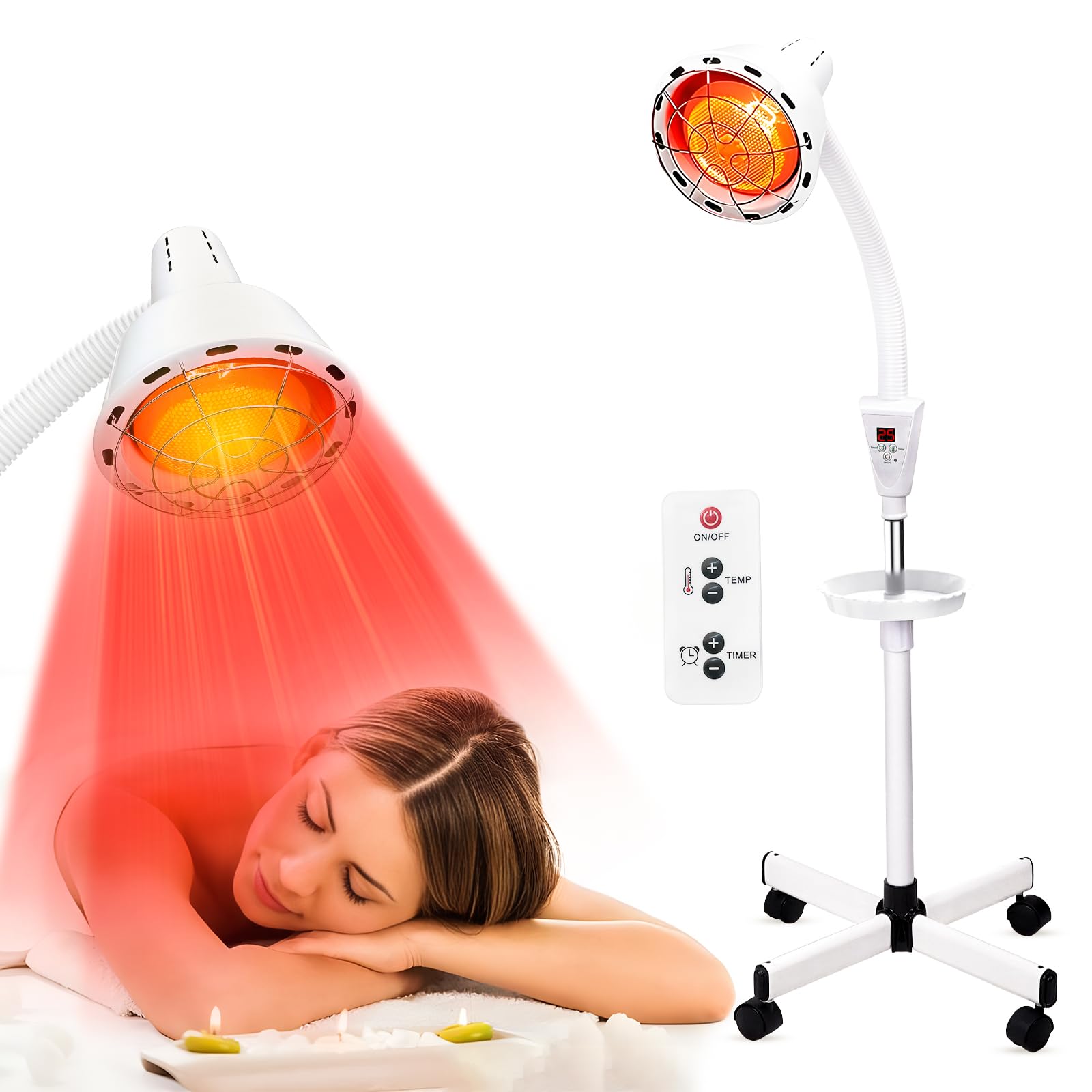 Infrared Light 275W Red Light Therapy Heat Lamp with Remote Control for Relieve Joint Pain and Muscle Aches, Adjustable Red Light Standing Heat Lamp