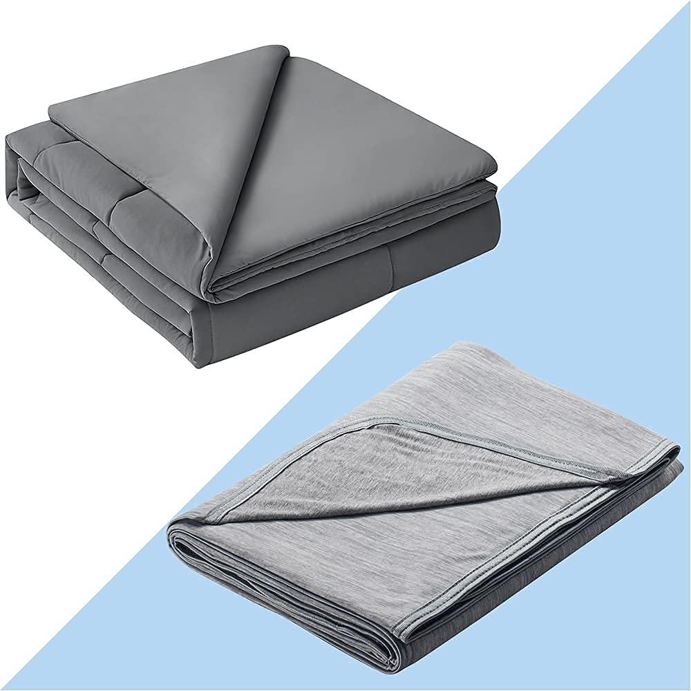 Elegear Revolutionary Cooling Blanket 79" x 86" Gray and Cooling Comforter 79" x 86" Gray Bundle