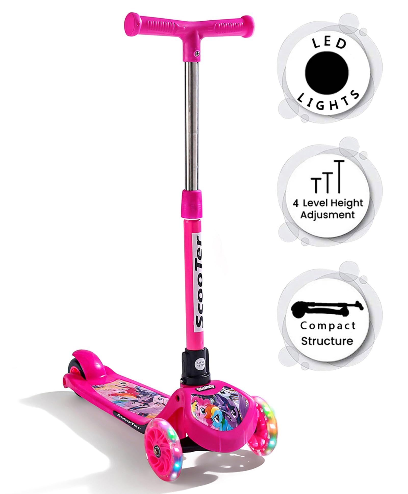 COSMOBABY Razor Scooter for Kids, 3 Wheel Kids Scooter Smart Kick Scooter with Foldable & Height Adjustable Handle & Extra-Wide Led Wheels & Brake, Skate Scooter for Kids Proudly Made in India, Pink