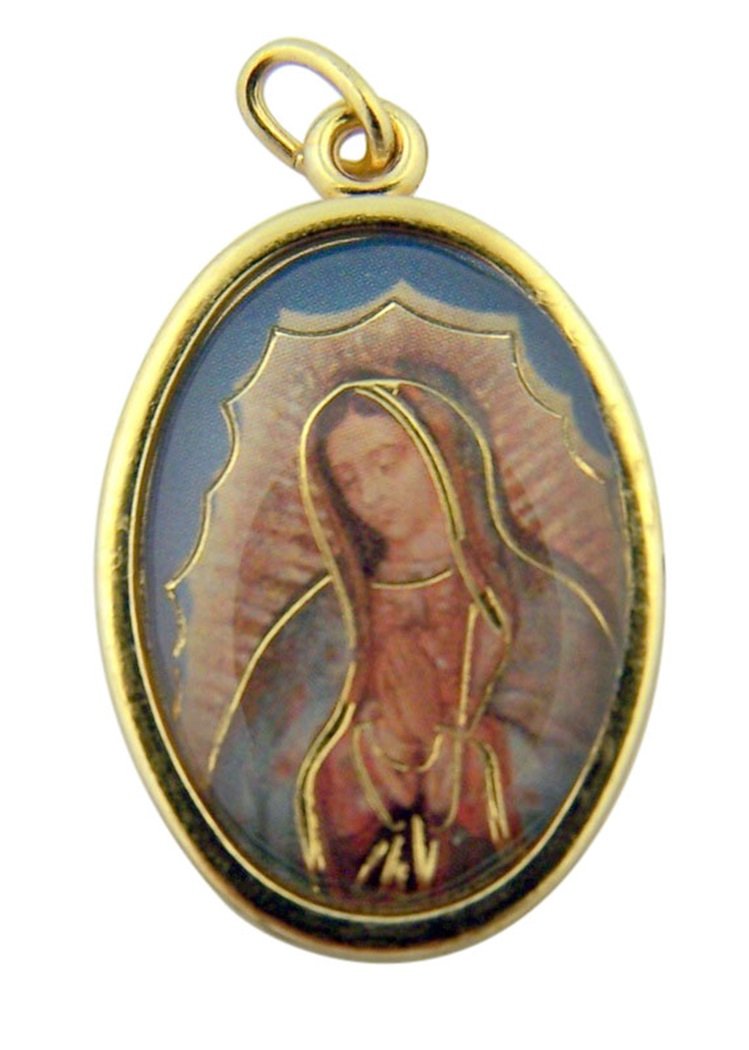 WJH Gold Toned Base Our Lady of Guadalupe Icon Medal Pendant, 1 Inch