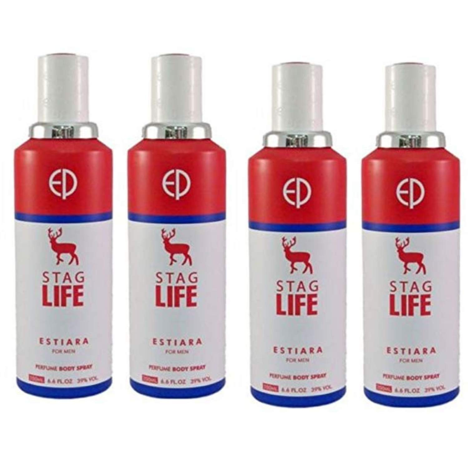 Estiara Men's Stag Life Red & White Deodorant Body Spray, 200 ml (Pack of 4) - Combo