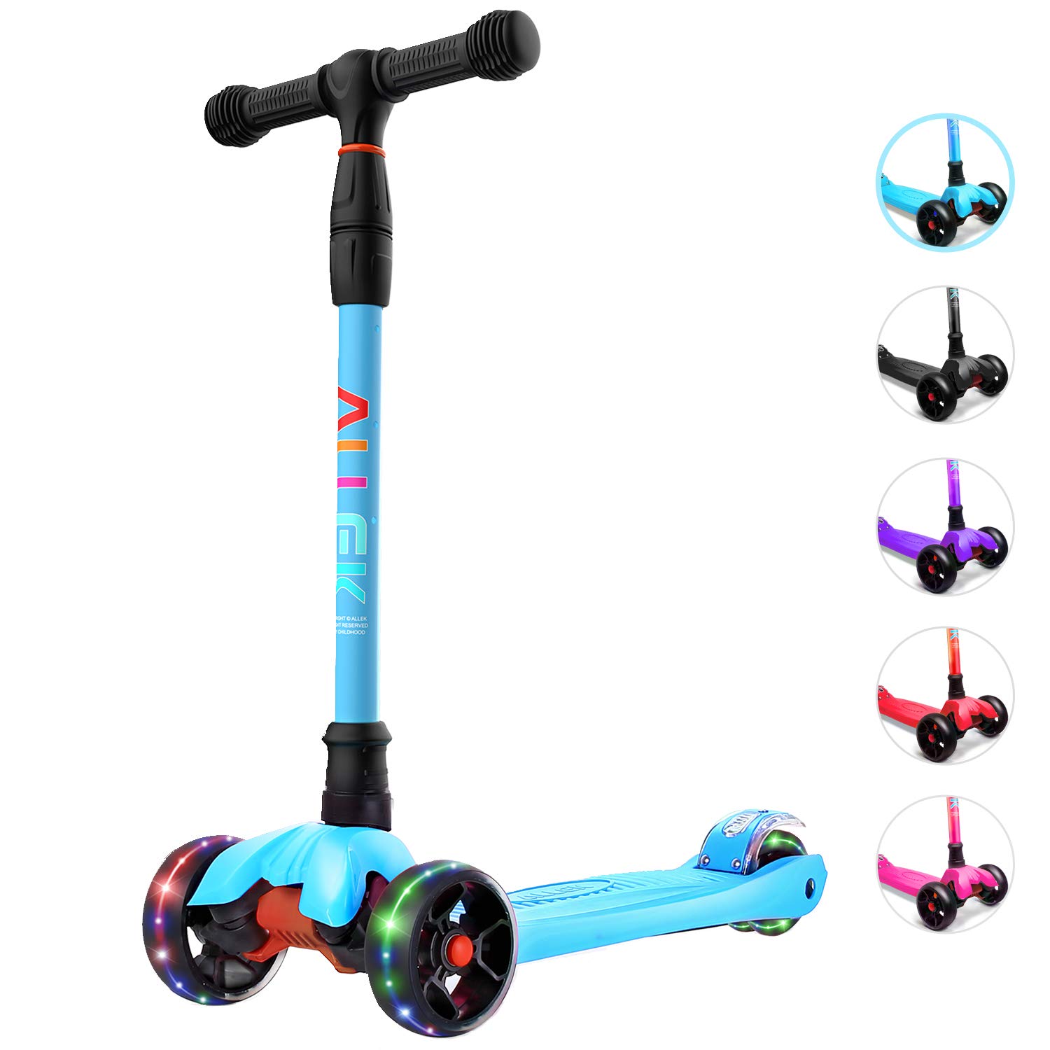 Allek Kick Scooter B02, Lean 'N Glide Scooter with Extra Wide PU Light-Up Wheels and 4 Adjustable Heights for Children from 3-12yrs (Aqua Blue)