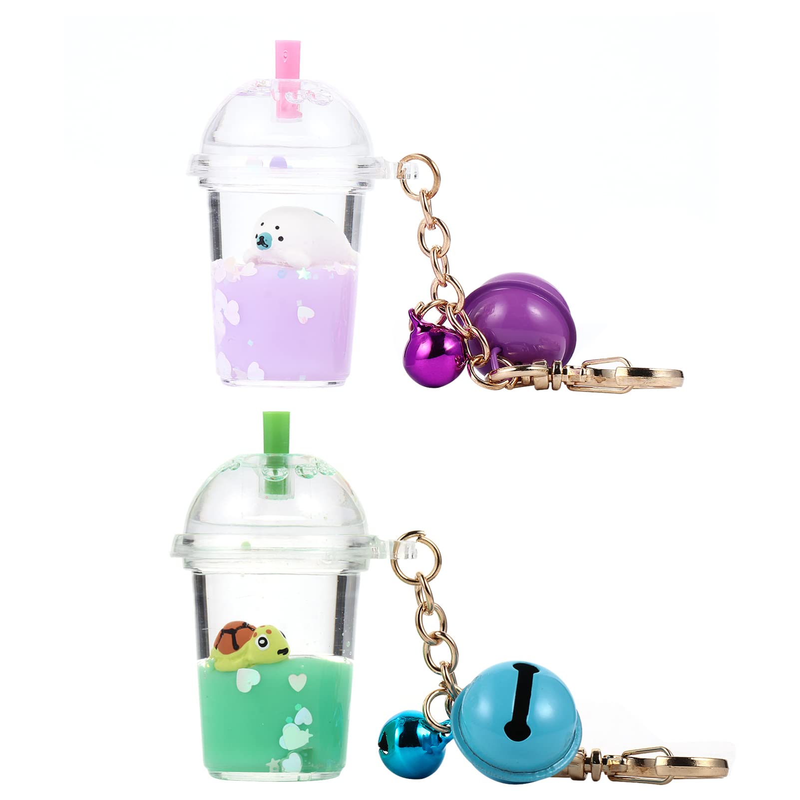 TENDYCOCO 2pcs Mini Bubble Tea Keyring Lovely Milk Bottle Bell Keychains Acrylic Charms Keyrings Bag Keychain Accessories Ornaments Bag Pendants（Skyblue & Pink）