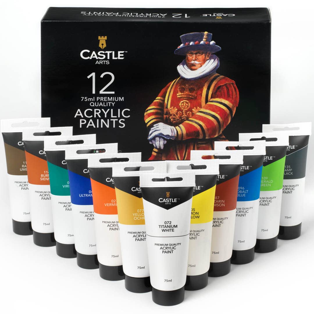 Castle Art Supplies12 Large Acrylic 75ml Paint Tubes Set for Adults Beginner Artists Students | Ideal for Canvas Wood Ceramic Fabric and Nail Art