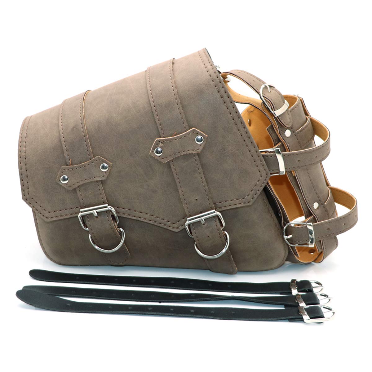 evomosaUniversal Motorcycle Saddlebags PU Leather Side Tool Bags for Saddlebag -Brown (Left Side)