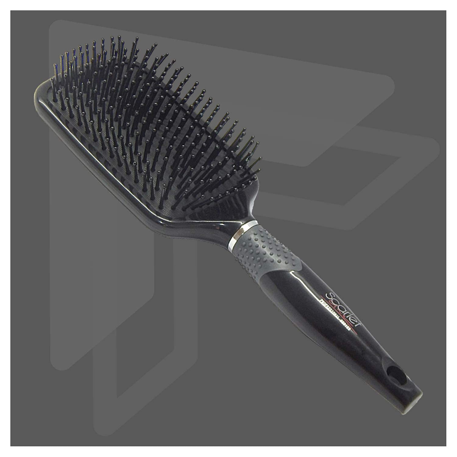 Scarlet Line Professional Large Paddle Hair Brush for Men n Women with Anti Slip Rubber Grip on Handle, Heat Resistance Ceramic Bristles Paddle Brush for Blow Drying, Styling n Straightening, Black