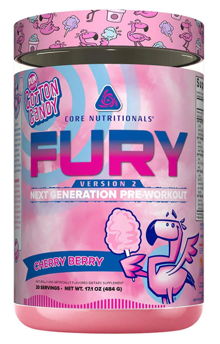 Core Nutritionals Fury V2: Pre-Workout Powder to Maximize Performance in The Gym W/Zum-XR® Caffeine, L-CItruline, and Alpha GPC (40 Scoops) (Fun Sweets™ Cherry Berry)