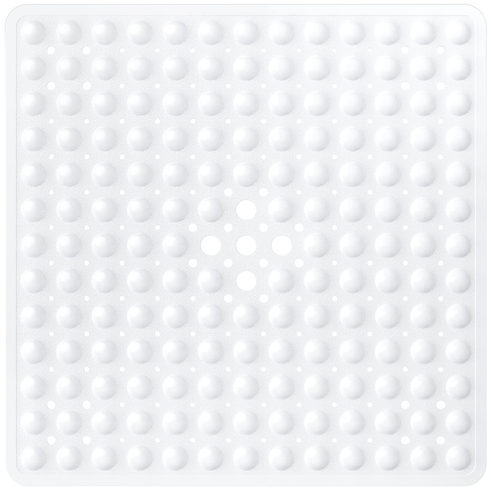 XIYUNTE Square Shower Mat - 21 x 21 inch Non-Slip Bath Mat for Shower, Non Slip Bathtub Mats with Suction Cups and Drain Holes, Machine Washable, White