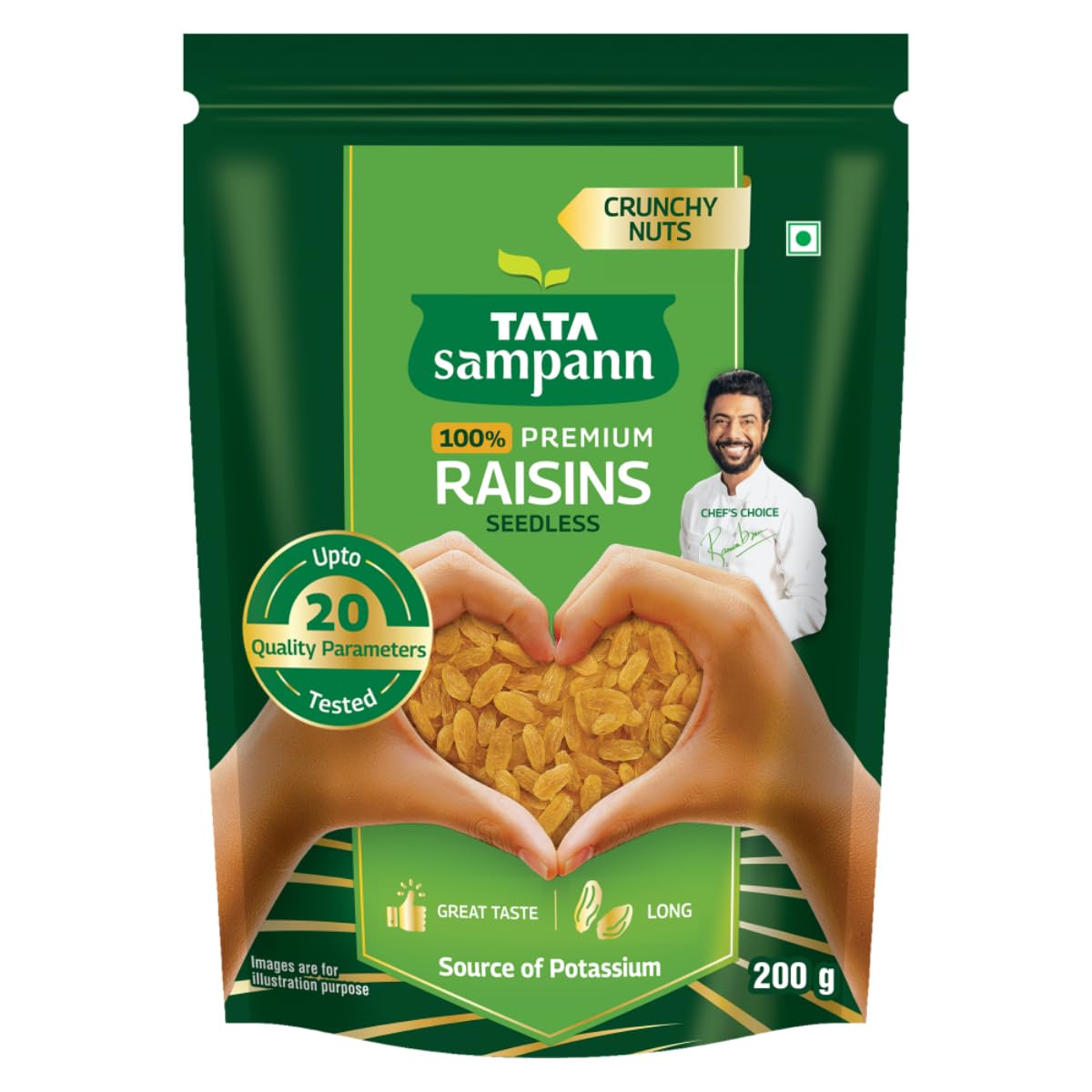 Tata Sampann Pure Raisins Seedless, Kishmish, 200g, Source Of Potassium, Premium Dry Fruits, Green Raisins