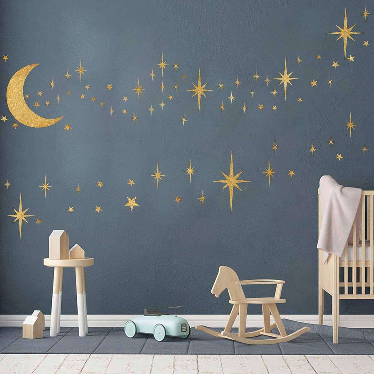 Retro Starburst Wall Decals Star Wall Stickers Moon Wall Decals Atomic Star Wall Decals Gold Vinyl Wall Art Sticker Peel and Stick for Kids Bedroom Nursery Decor