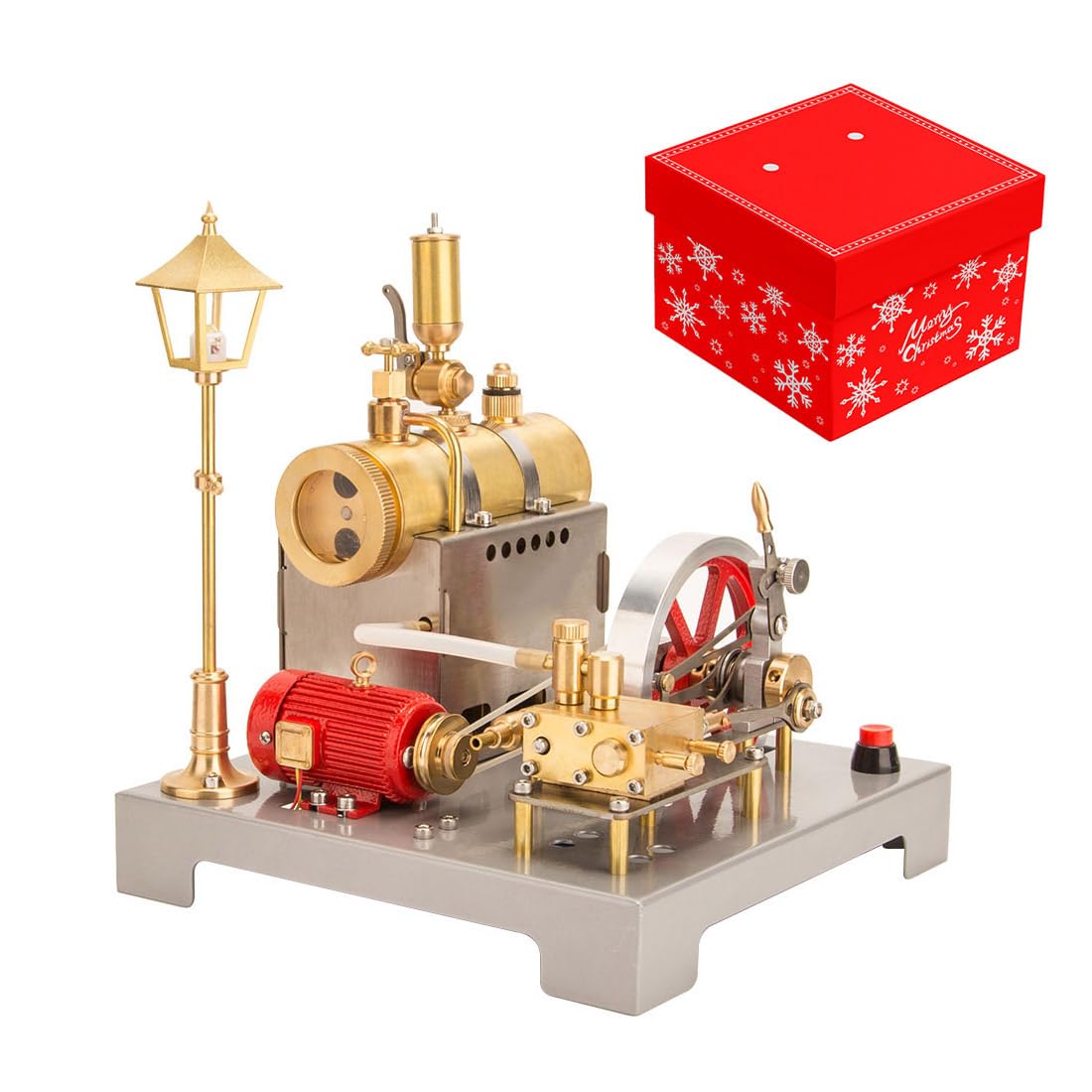 Steam Engine Model That Works with Generator and Street Lamp Kit, SE-02 Full Metal Reversible Horizontal Stationary Steam Engine Model Kit with Centrifugal Regulator (100PCS)