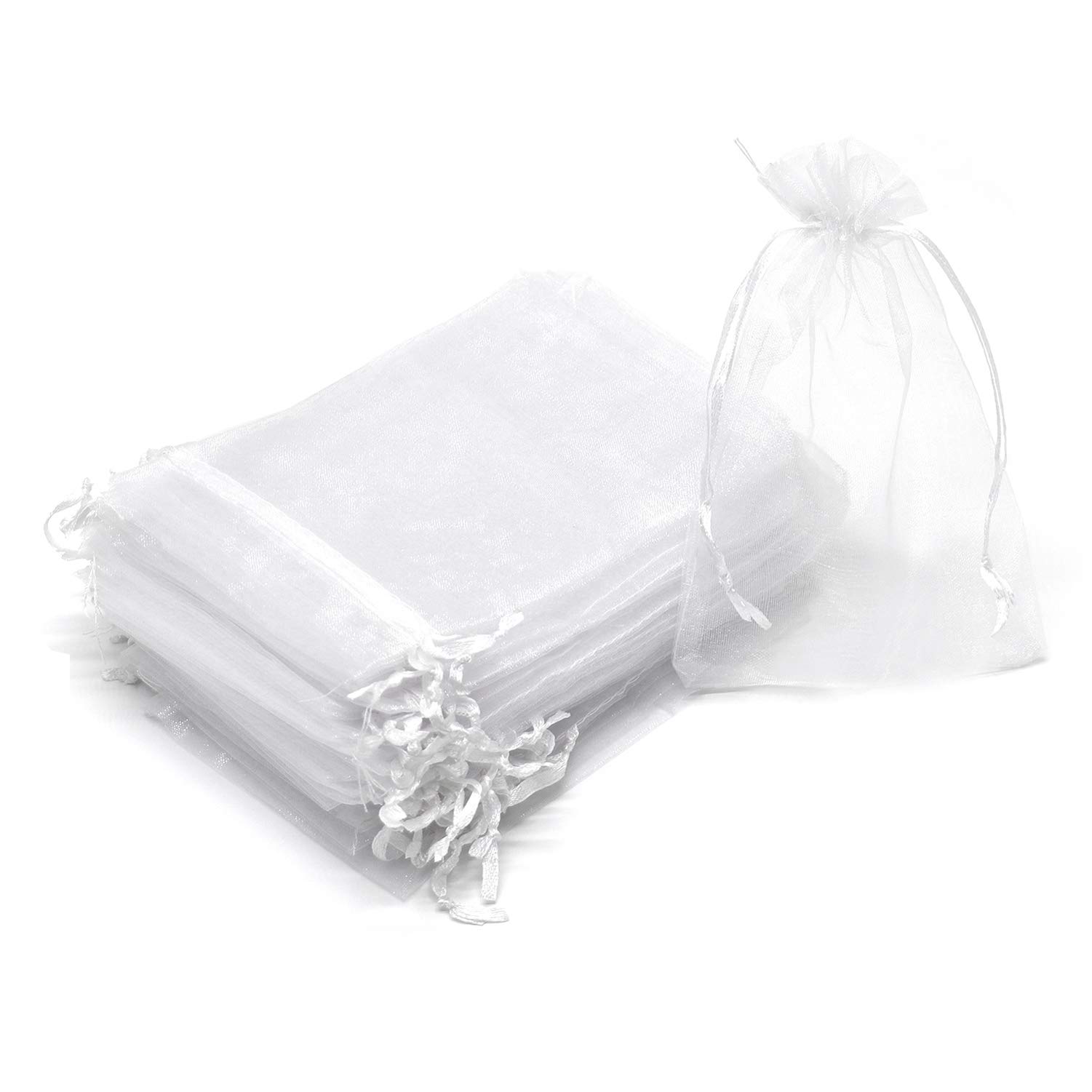 Dealglad 50Pcs Sheer Organza Bags 4x6 Inch, White Wedding Party Favor Bags with Drawstring, Jewelry Gift Bags Christmas Candy Pouches