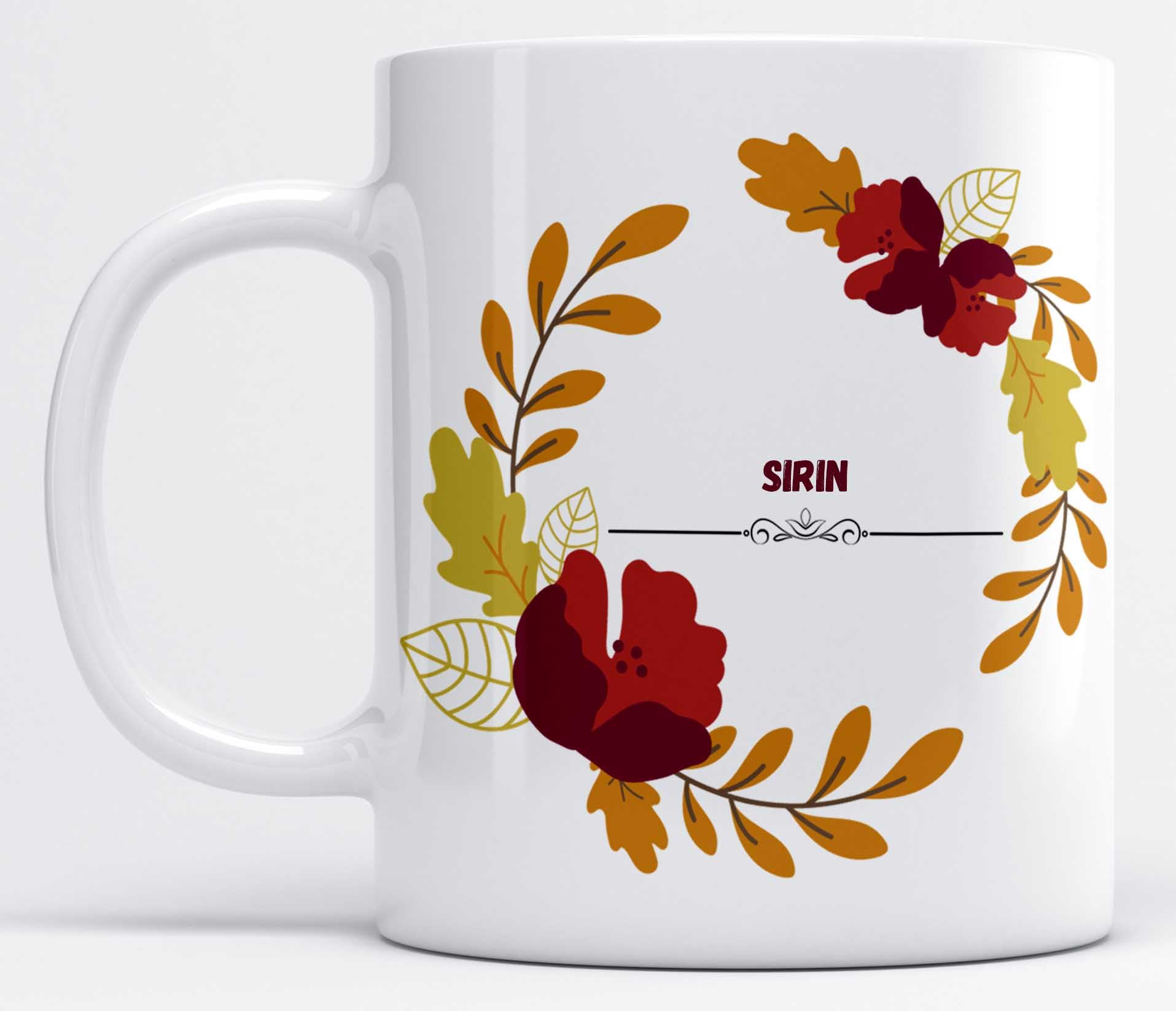 LOROFY Name SIRIN Printed Maroon Floral Design White Ceramic Coffee Mug (350ML)