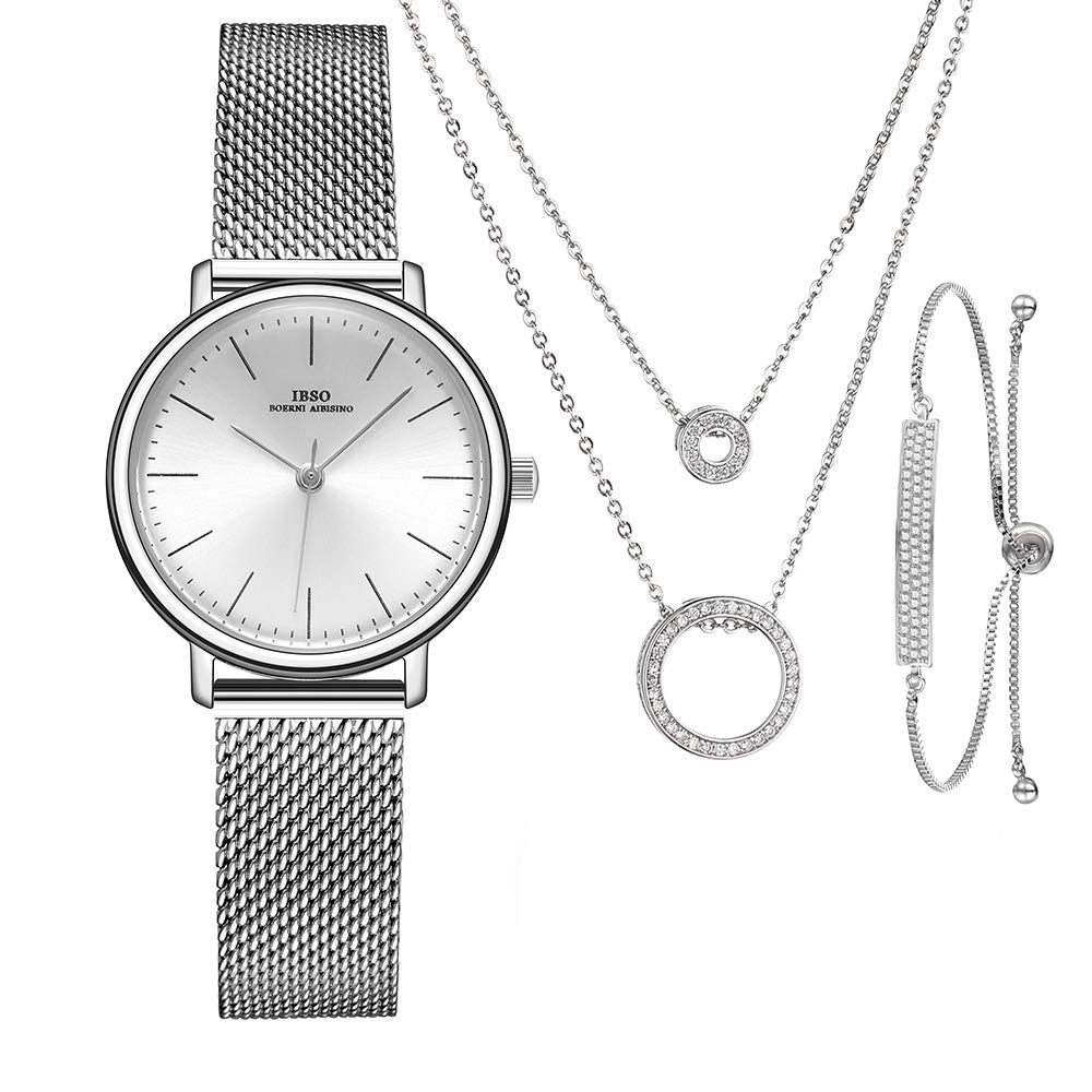 Women Watches Sets Gifts for Women Mom Wife Quartz Wrist Watch Necklace Bracelet Set (3626 SR SL007 XL005)