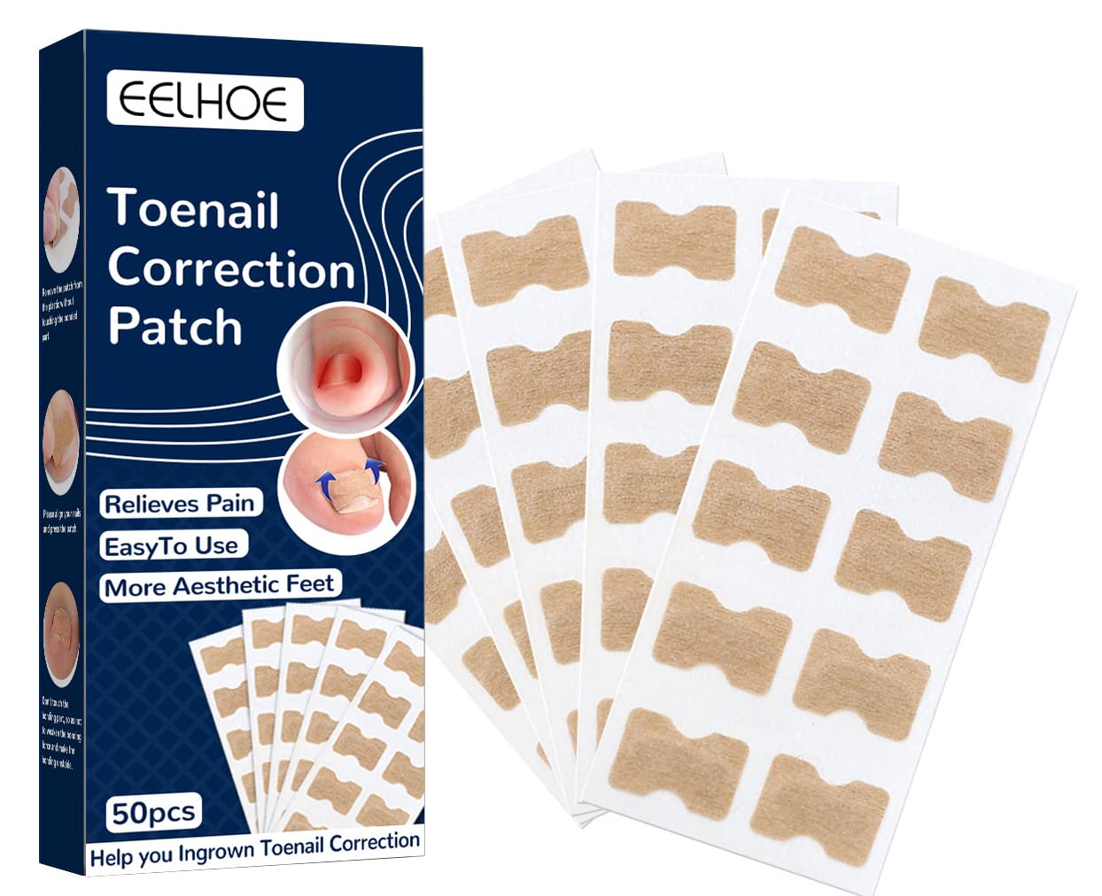 50 Pcs Ingrown Toenail Correction Stickers | Toenail Corrector Patch,Glue-free Ingrown Toenail Corrector Strips| Toe Nail Correction File Patches | Relieve Nail Groove |Unisex