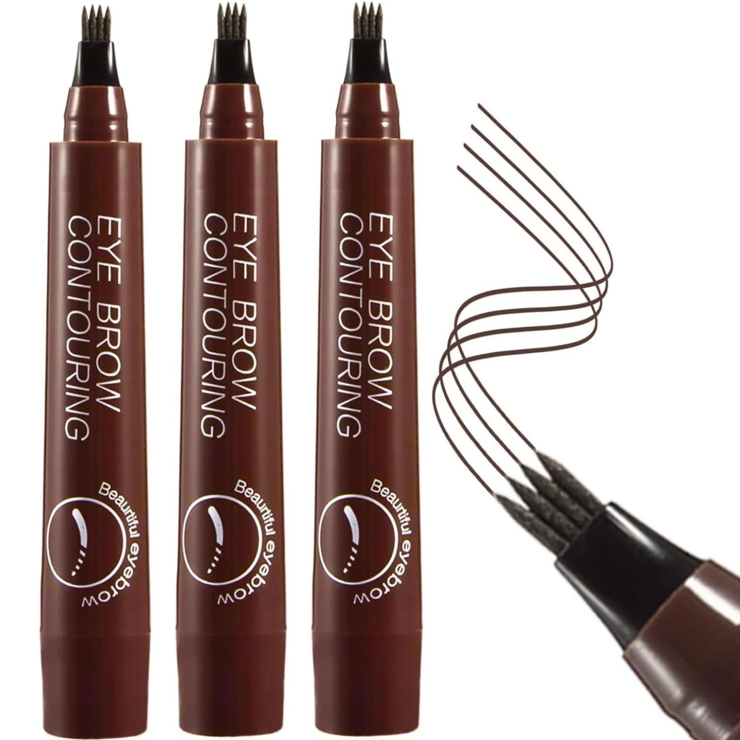 3 Pcs Dark Brown Liquid Eyebrow Pen, Waterproof 24 Hours Long Lasting Eyebrow Tattoo Pen, Brow Pen Lift & Snatch Eyebrow, Make Natural Eyebrow Hair, Microblading Tattoo Pen (Dark Brown, Pack of 3)