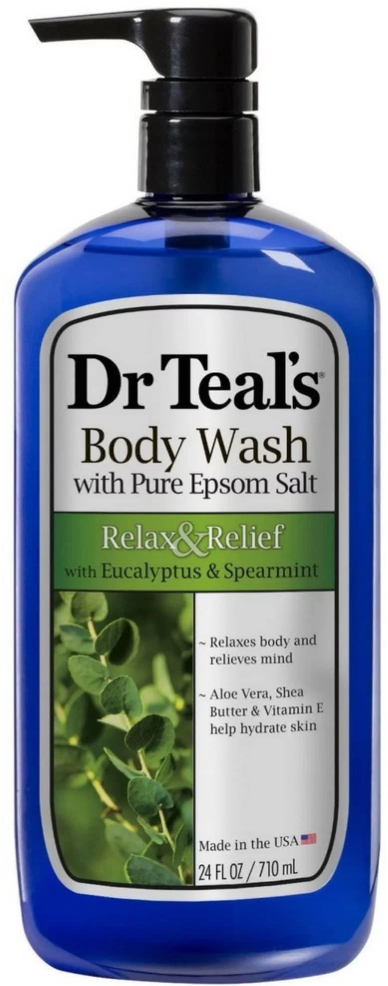 Dr. Teal's Body Wash with Pure Epsom Salt, Relax & Relief with Eucalyptus & Spearmint | Shower Gel 710ml