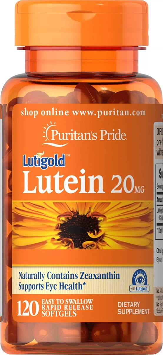 Puritan's Pride Lutein 20 mg with Zeaxanthin Softgels, Supports Eye Health, 120 Count