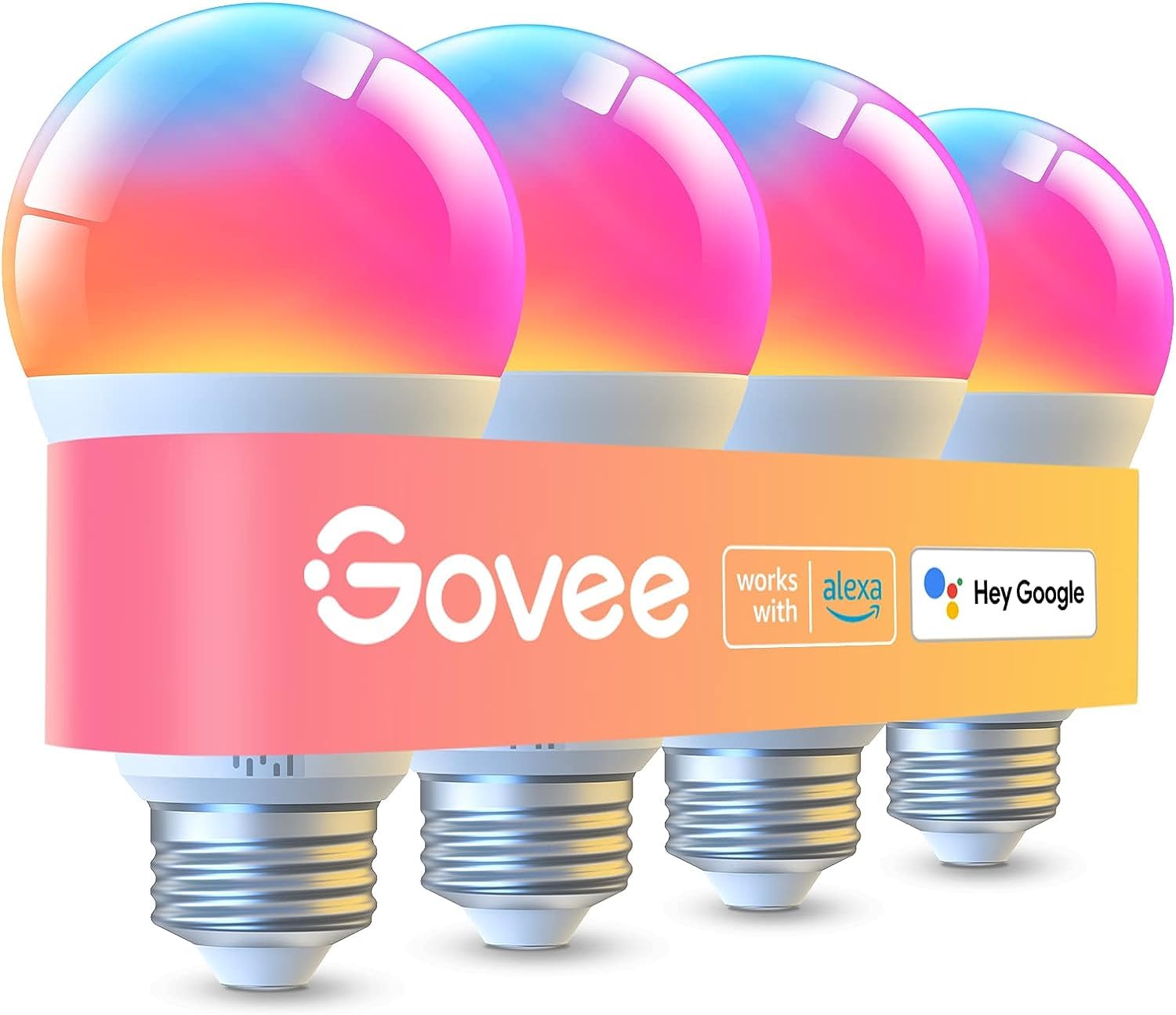 GoveeLED Smart Light Bulbs, 1000LM Color Changing Light Bulb, Wi-Fi & Bluetooth Light Bulbs, Work with Alexa and Google Assistant, Dimmable RGBWW A19 75W Equivalent Smart Bulbs, 4 Pack