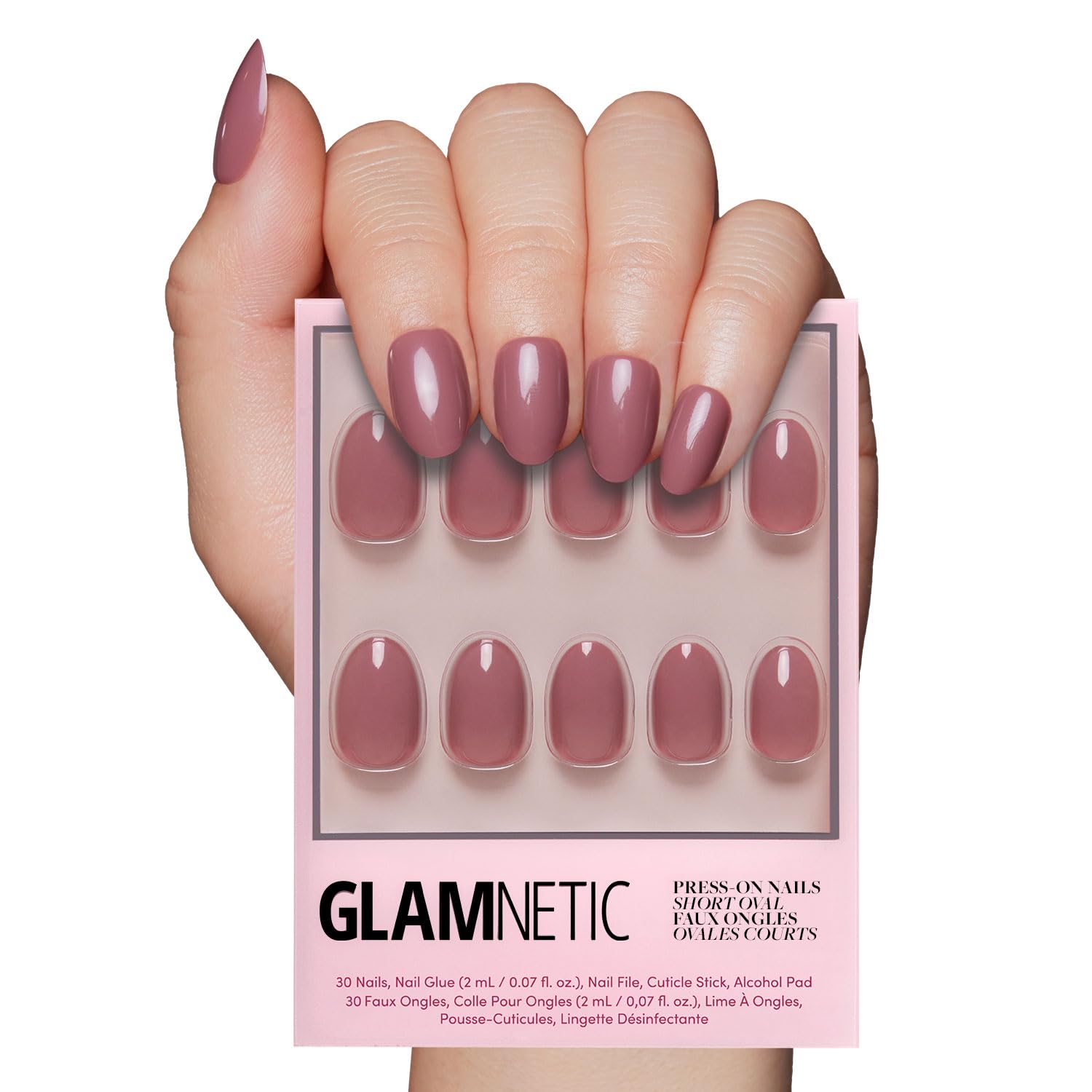 Glamnetic Press On Nails - Fall Mauve | Opaque Muted Blush Mauve Short Oval False Nails, Reusable Stick On Fake Nails with Glue | Salon Quality | 15 Sizes - 30 Nail Kit