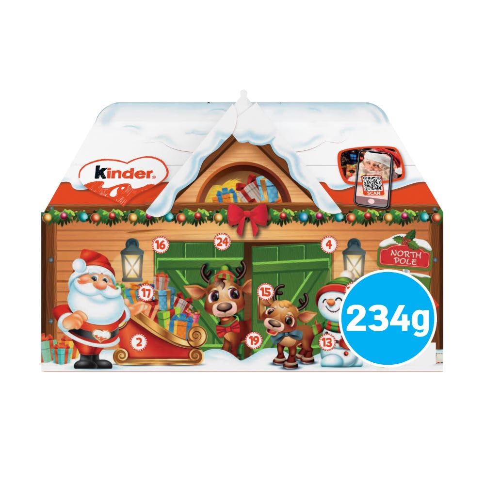 Kinder Chocolate Advent Calendar House, Christmas Advent 2024, Fine Milk Chocolate with a Milky Filling, Pack of 24 (234g)