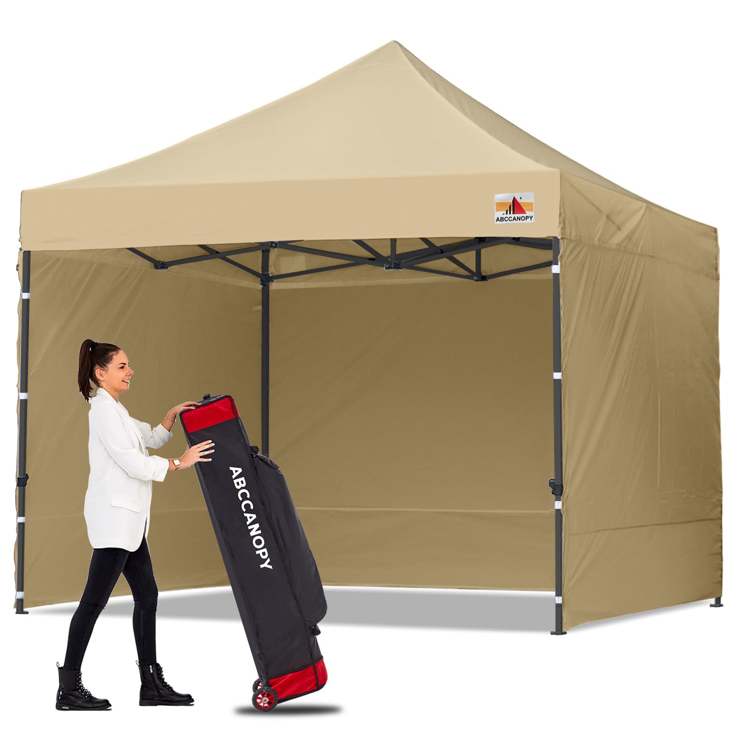 ABCCANOPY Heavy Duty Ez Pop up Canopy Tent with Sidewalls 10x10,Beige