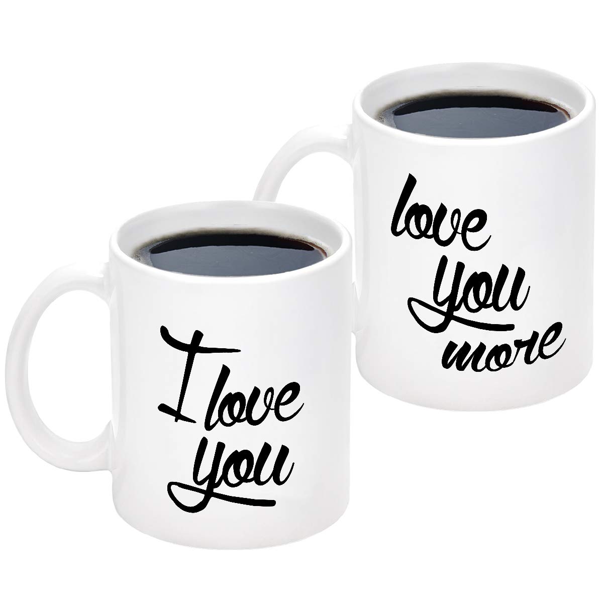 I Love You Love You More Funny Couple Coffee Mugs Set Valentine's Day Engagement Bridal Shower Wedding Gifts for Him Her Bride and Groom Husband Wife Newlywed Novelty Ceramic Cups 11 Ounce White