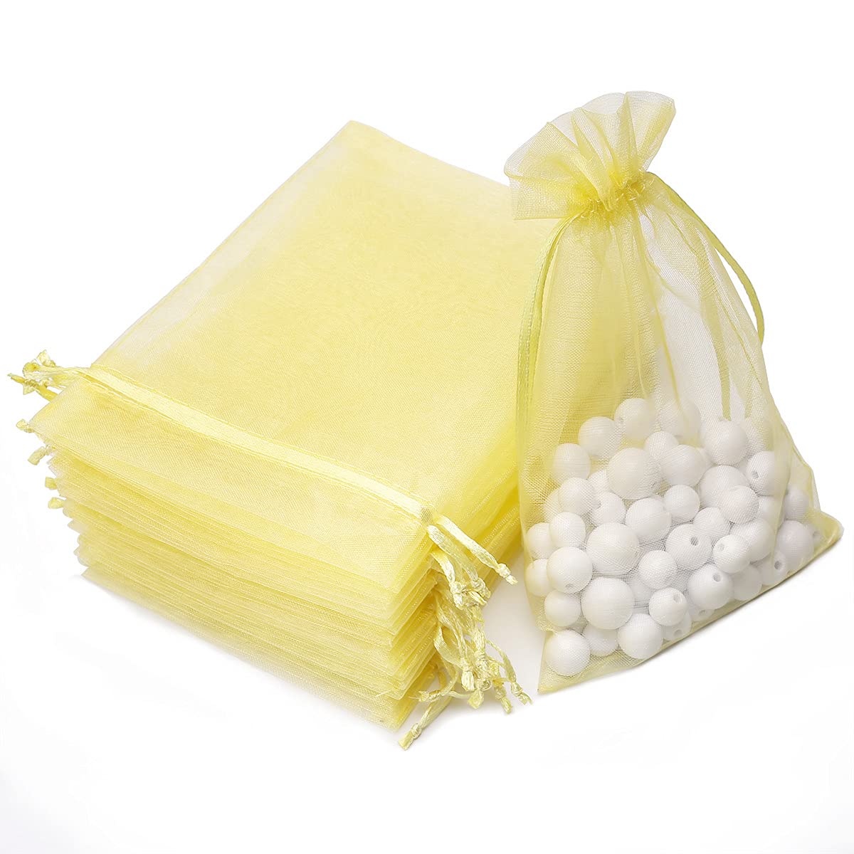 AKStore 100PCS 4x6"(10x15cm) Drawstring Organza Jewelry Favor Pouches Wedding Party Festival Gift Bags Candy Bags (Lemon)