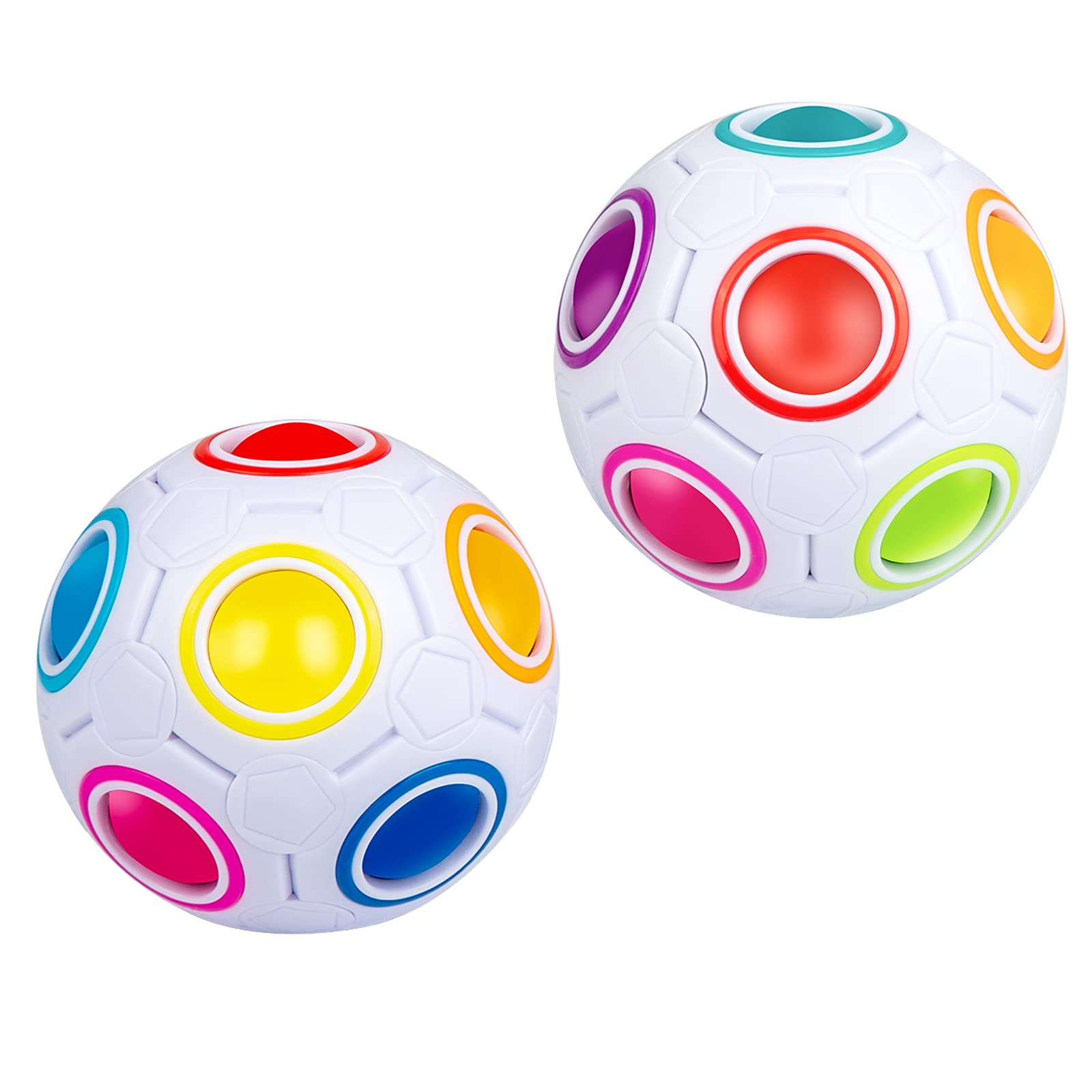 SISYS Magic Rainbow Ball Fidget Ball, 2 Pack Puzzle Ball Speed Cube Educational 3d Puzzle Fidget Toy for Kids Adults, White + White