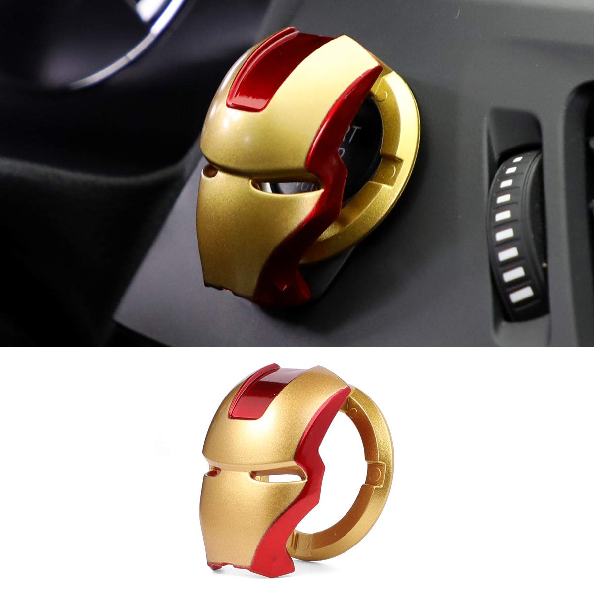 Car Engine Start Button Cover ABS General Motors Ignition Switch Decorative Cover, auto Interior Ignition Accessories Iron Man Mark car Two-Color Start Ring, (Golden red)