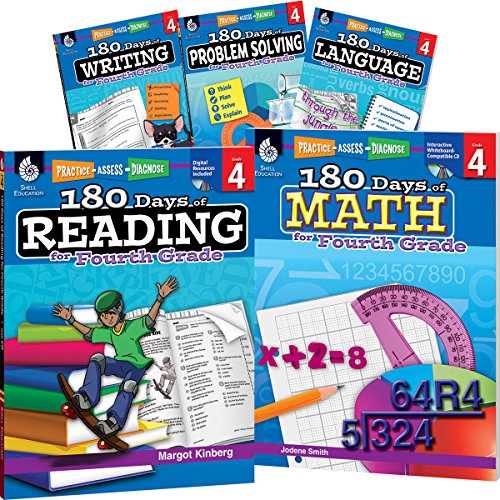 180 Days of Fourth Grade Practice, 4th Grade Workbook Set for Kids Ages 8-10, Includes 5 Assorted Fourth Grade Workbooks to Practice Math, Reading, ... Problem Solving Skills (180 Days of Practice)