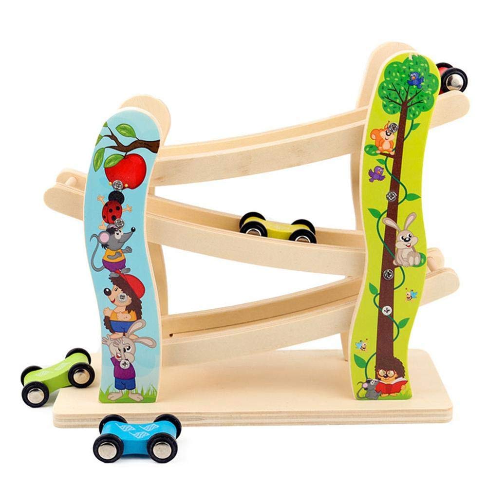 Toddler Toys Race Track, Wooden Race Track Car Ramp Racer With 4 Mini Cars, Educational Creative Toddler Toys For 1-2 Year Old Boy And Girl Gifts