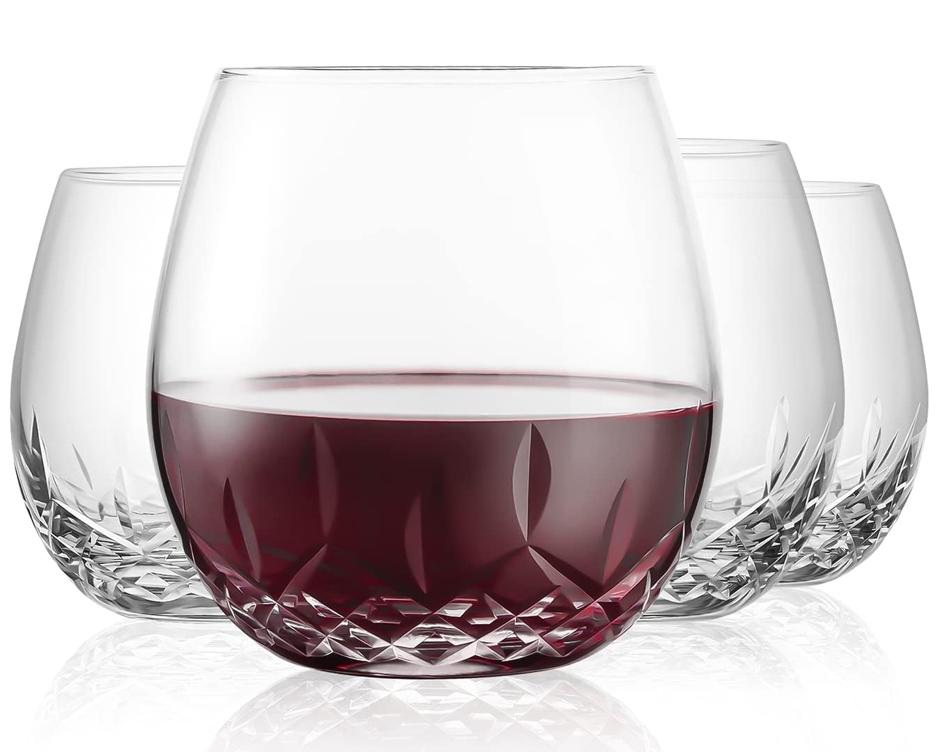 Freepi SHOSHIN Hand Cut Stemless Wine Glasses Lead-Free Crystal Drinking Glass (15 Oz, Set of 4)…