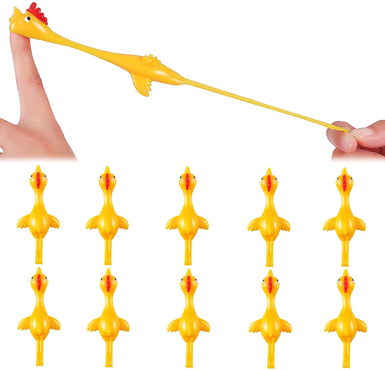 ORFINA 10 Pack Slingshot Chicken Flick Chicken Flying Chicken Flingers Stretchy Funny Rubber Chickens Party Activity Christmas for Children (Yellow)