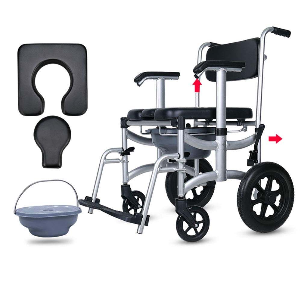 WWJQ Wheeled Commode Chair, Portable Bathroom Wheeled Shower Commode Chair, Folding, Large Capacity Potty