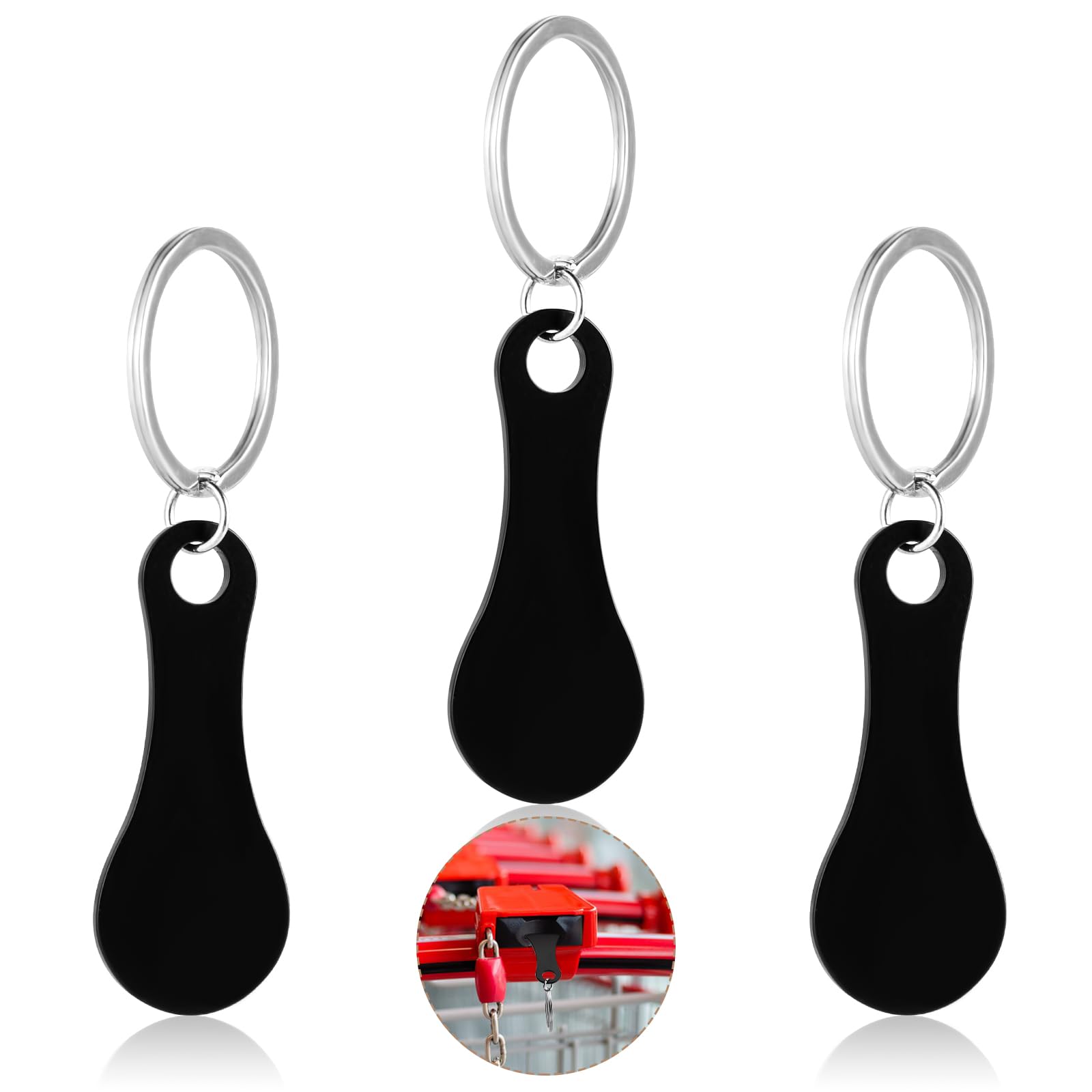 3 Pieces Stainless Steel Shopping Trolley Token, Alloy Key Ring Quarter Holder Keychain Shopping Trolley Keyring