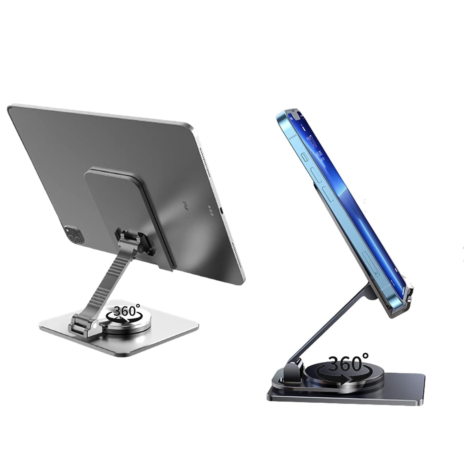 PHEVOS Foldable Cell Phone Stand for Desk, 360° Rotation Adjustable Portable Aluminum Metal Phone Holder,Compatible with All Phone iPhone iPad Tablet(4-11 in)-Space Gray