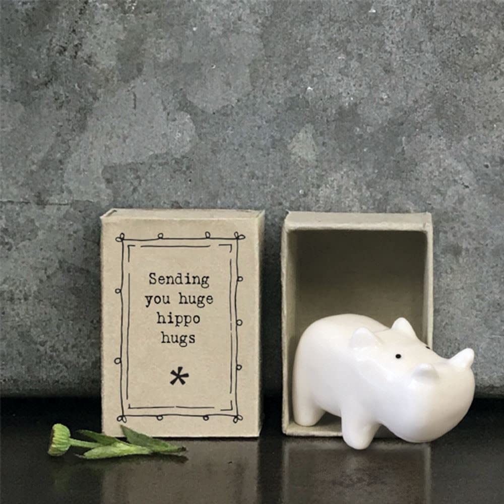 East of IndiaPorcelain Mini Matchbox Hippo Sentimental Hugs Ornament Gift | Sending You Huge Hippo hugs