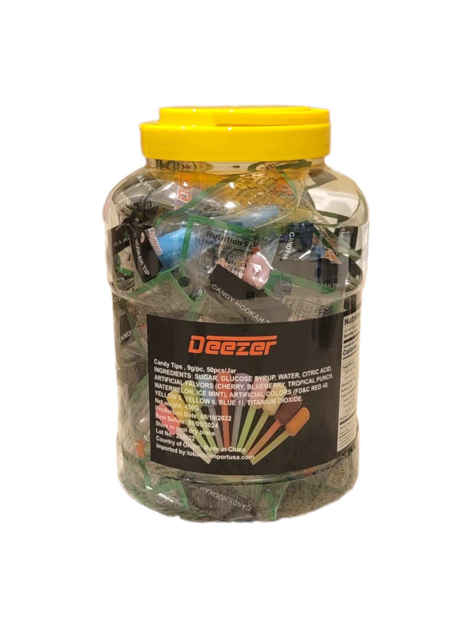 Deezer Candy Hookah Mouth Tips - 50 Flavored Jumbo Size Hookah Tips - Individually Wrapped Lollipop