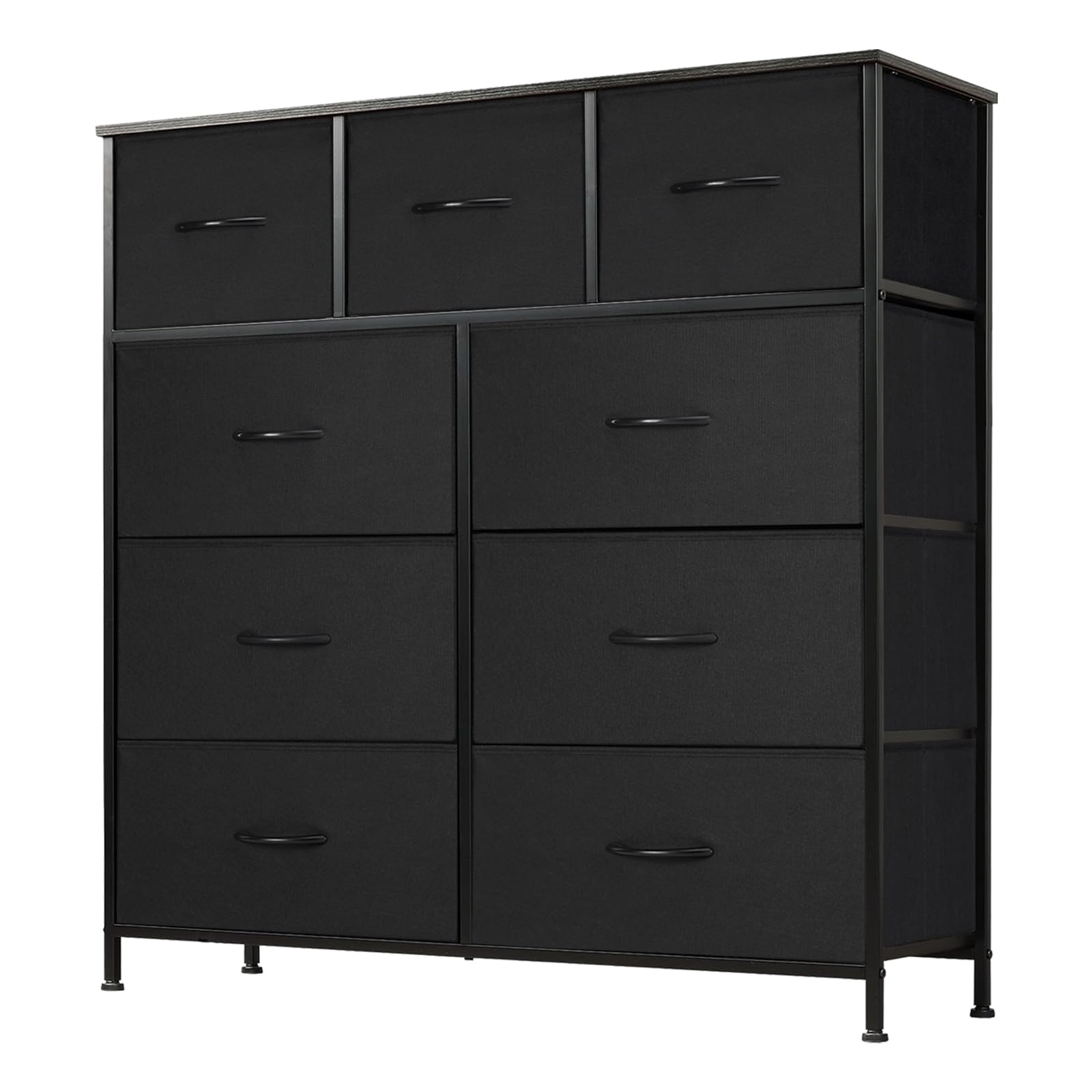 DUMOS Dresser for Bedroom, Storage Drawers, Fabric Storage Tower with 9 Drawers, Chest of Drawers with Fabric Bins, Sturdy Metal Frame, Wood Tabletop for Kids Room, Closet, Entryway, Nursery